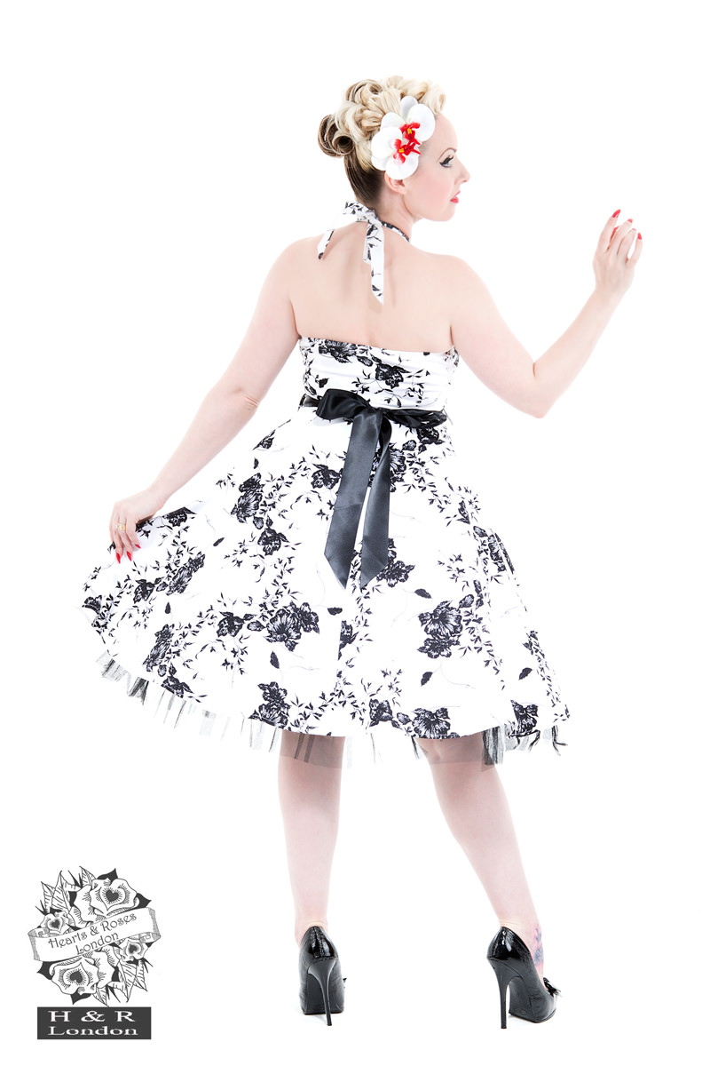 White Black Vintage Floral Prom Dress